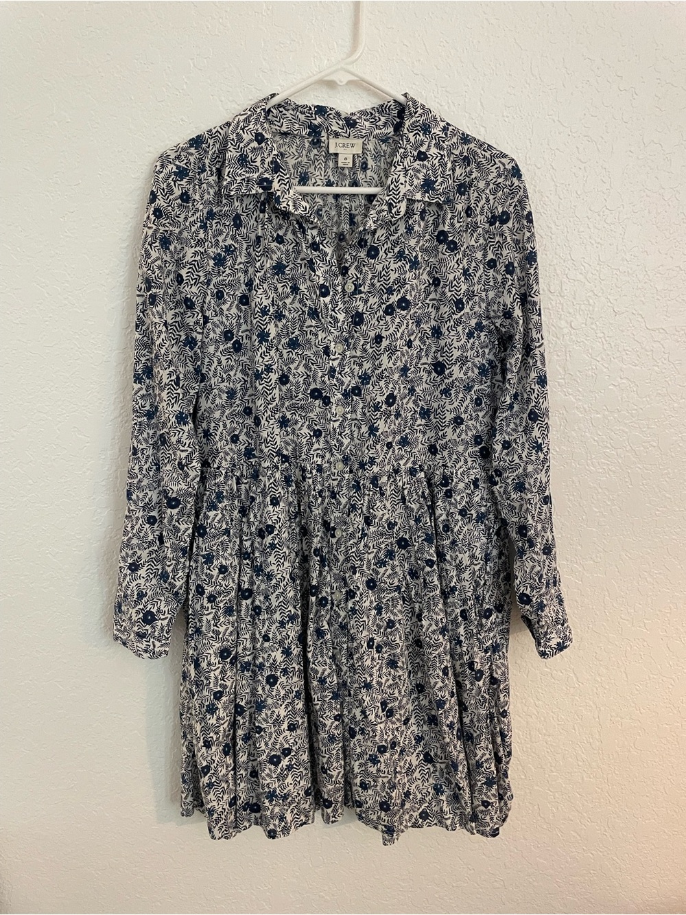 J. Crew White and Navy Floral Collared Dress